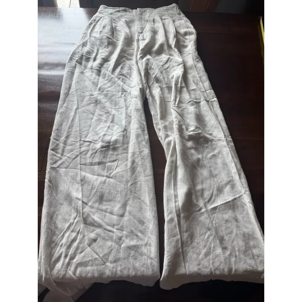 Lost + Wander Linen Blend Wide Leg Pants Beige High Rise XS Resort Coastal - Picture 7 of 8